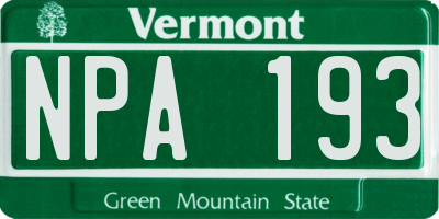 VT license plate NPA193
