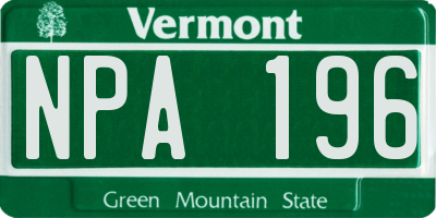 VT license plate NPA196