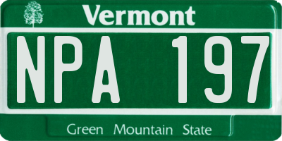 VT license plate NPA197