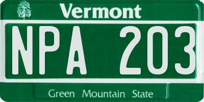 VT license plate NPA203