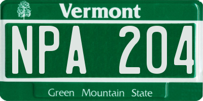 VT license plate NPA204