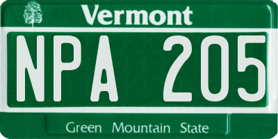 VT license plate NPA205