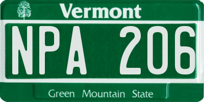 VT license plate NPA206