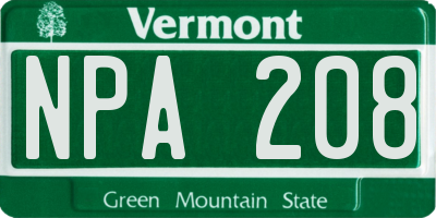 VT license plate NPA208