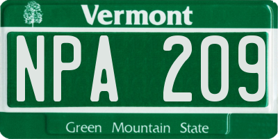 VT license plate NPA209