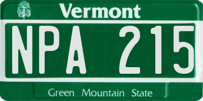 VT license plate NPA215