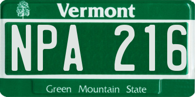 VT license plate NPA216