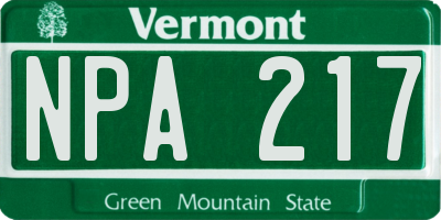 VT license plate NPA217