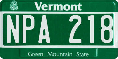 VT license plate NPA218