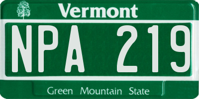 VT license plate NPA219