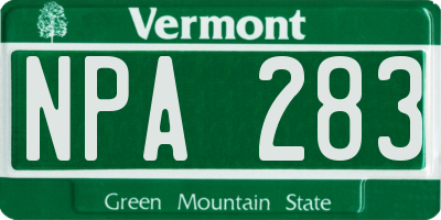 VT license plate NPA283
