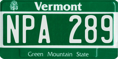 VT license plate NPA289