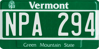 VT license plate NPA294