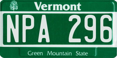 VT license plate NPA296
