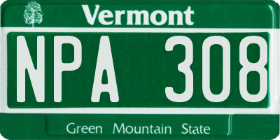 VT license plate NPA308