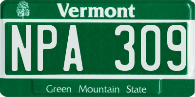 VT license plate NPA309