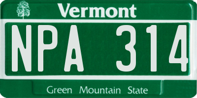 VT license plate NPA314