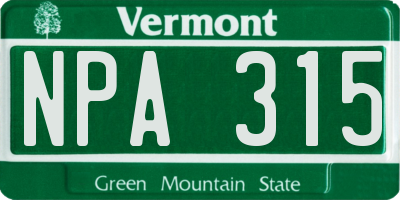 VT license plate NPA315