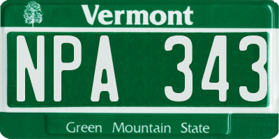 VT license plate NPA343