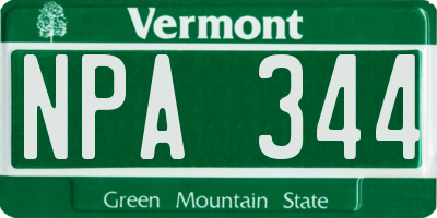 VT license plate NPA344