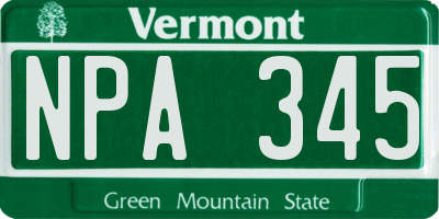 VT license plate NPA345