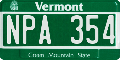 VT license plate NPA354