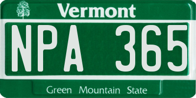 VT license plate NPA365