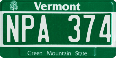 VT license plate NPA374