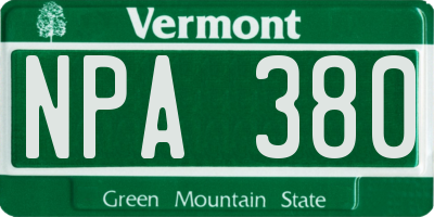 VT license plate NPA380