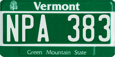 VT license plate NPA383