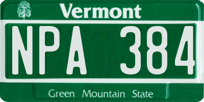 VT license plate NPA384