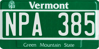 VT license plate NPA385