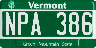 VT license plate NPA386
