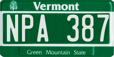 VT license plate NPA387