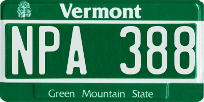 VT license plate NPA388