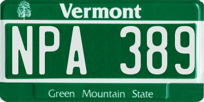 VT license plate NPA389