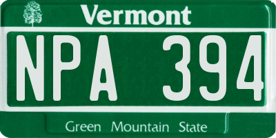 VT license plate NPA394