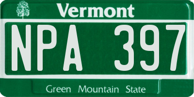 VT license plate NPA397