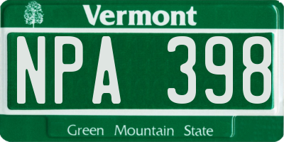 VT license plate NPA398