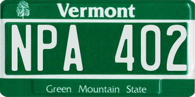 VT license plate NPA402