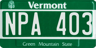 VT license plate NPA403