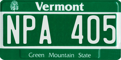 VT license plate NPA405