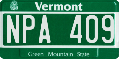 VT license plate NPA409