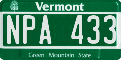 VT license plate NPA433