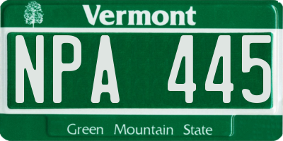 VT license plate NPA445