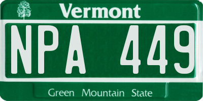 VT license plate NPA449