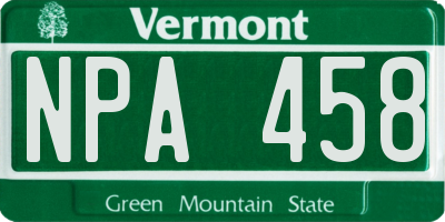 VT license plate NPA458