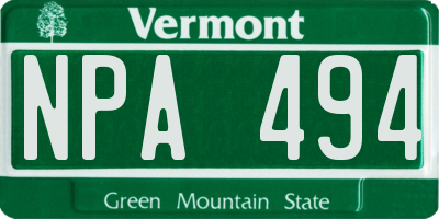 VT license plate NPA494
