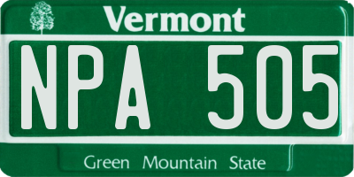 VT license plate NPA505