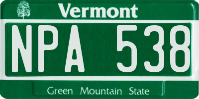 VT license plate NPA538